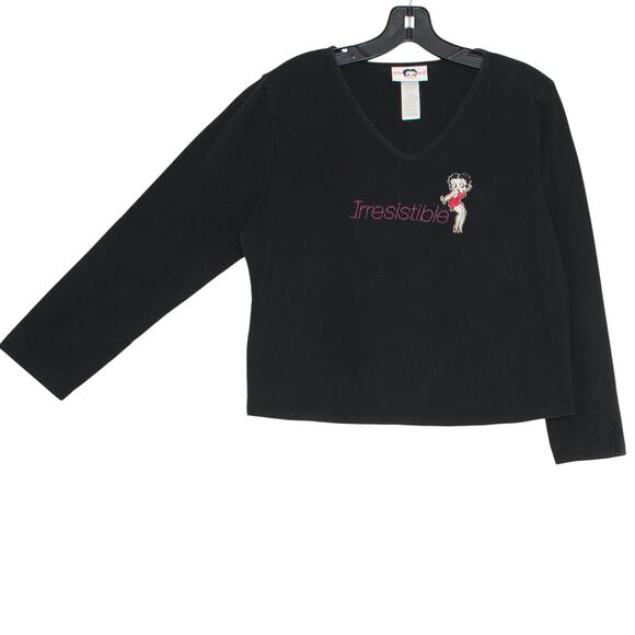 Vintage Betty Boop Top Irresistible Y2K 90s Novelty Retro Casual Tee Black Large - Picture 9 of 10